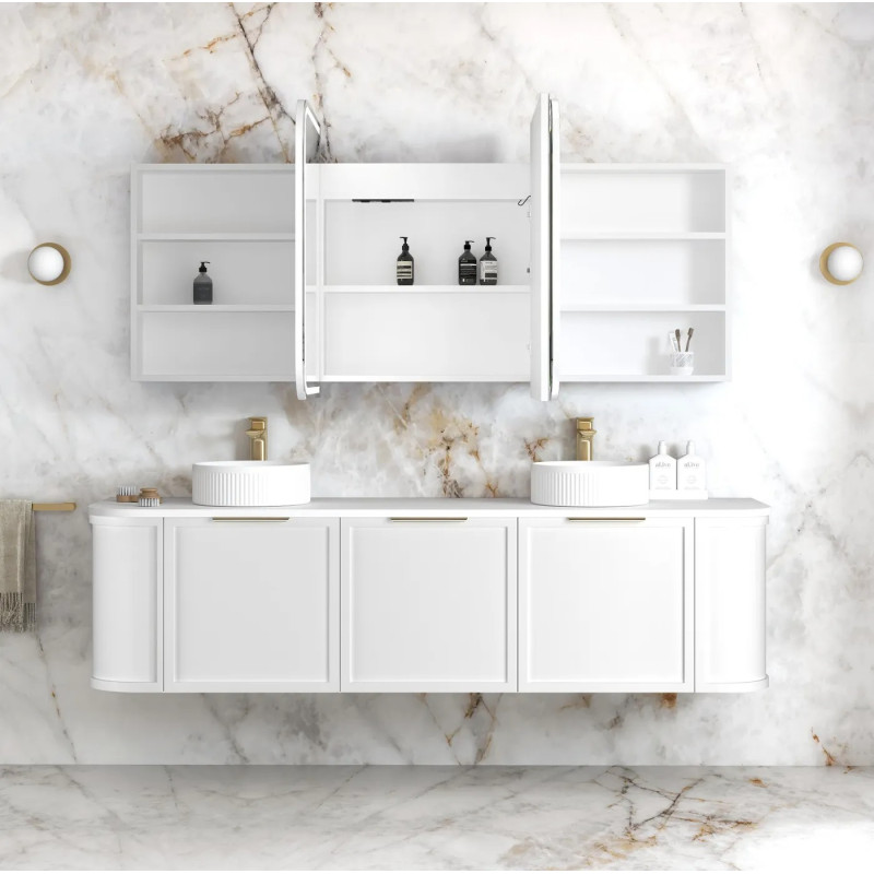 Otti LED Newport 1800(W)x750(H) Shaving Cabinet - Premium Edition - Matte White/ Natural Oak/ Black Oak/ Woodland Oak/ Sable Walnut