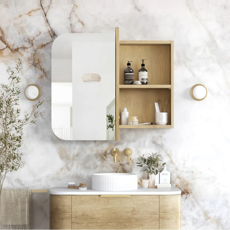 Otti Newport 900x750mm Shaving Cabinet - Matte White/ Natural Oak/ Black Oak/ Woodland Oak/ Sable Walnut