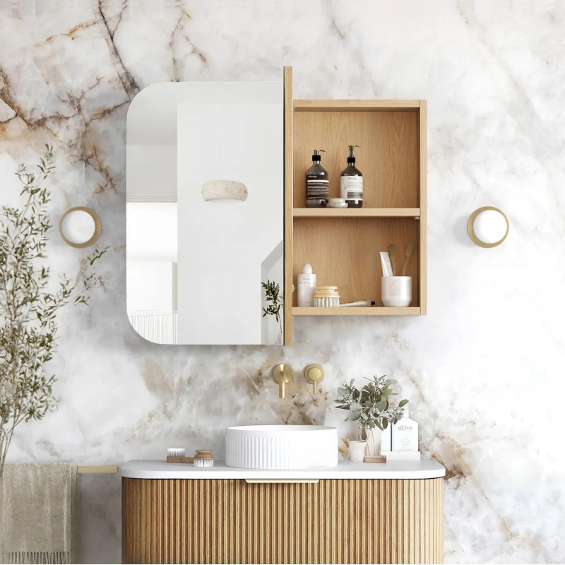 Otti Newport 900x750mm Shaving Cabinet - Matte White/ Natural Oak/ Black Oak/ Woodland Oak/ Sable Walnut