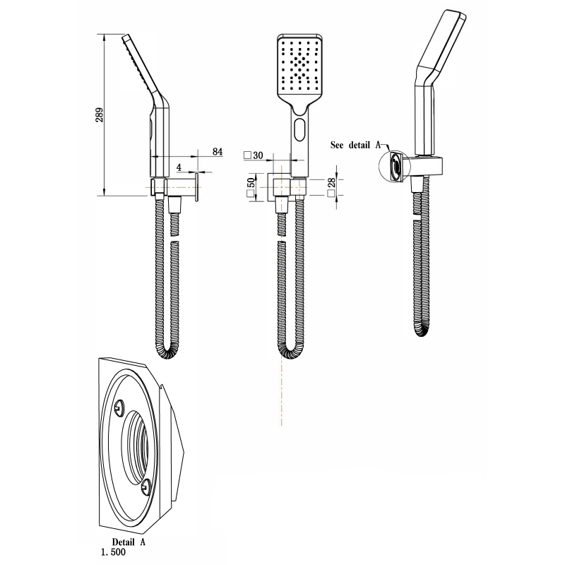 ACL P&P Plus Eden Hand Shower On Wall Outlet Bracket - Square