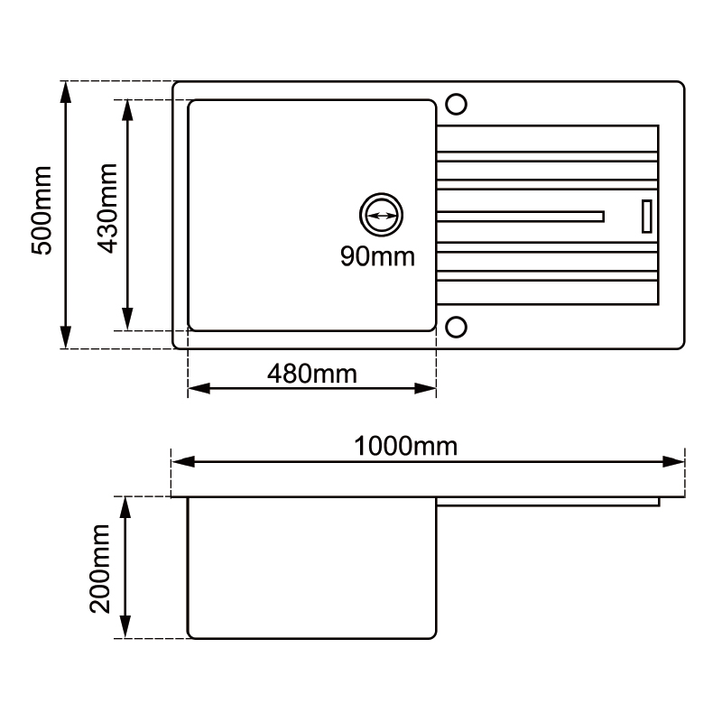 Aquaperla 1000x500x200mm Black Arete Single Bowl Kitchen Sink