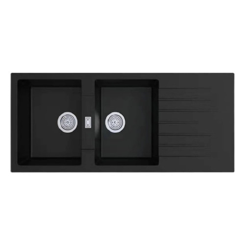 Aquaperla 1160 x 500x200 mm Black Granite Double Bowl Kitchen Sink