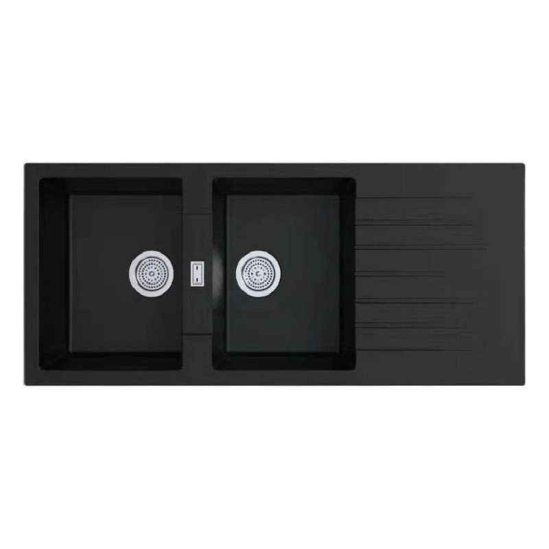 Aquaperla 1160 x 500x200 mm Black Granite Double Bowl Kitchen Sink