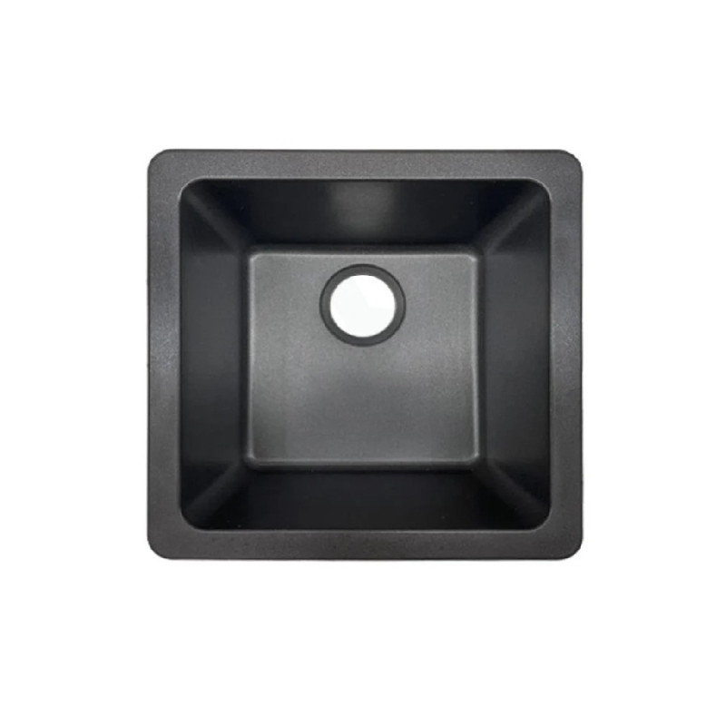 Aquaperla 422x422x203mm Black Granite Single Bowl Kitchen Sink