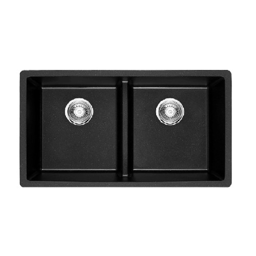 Aquaperla 838x476x241mm Black Granite Double Bowl Kitchen Sink