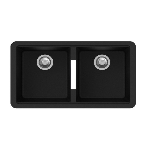 Aquaperla 824 x  481 x 241mm  Black Granite Double Bowl Kitchen Sink
