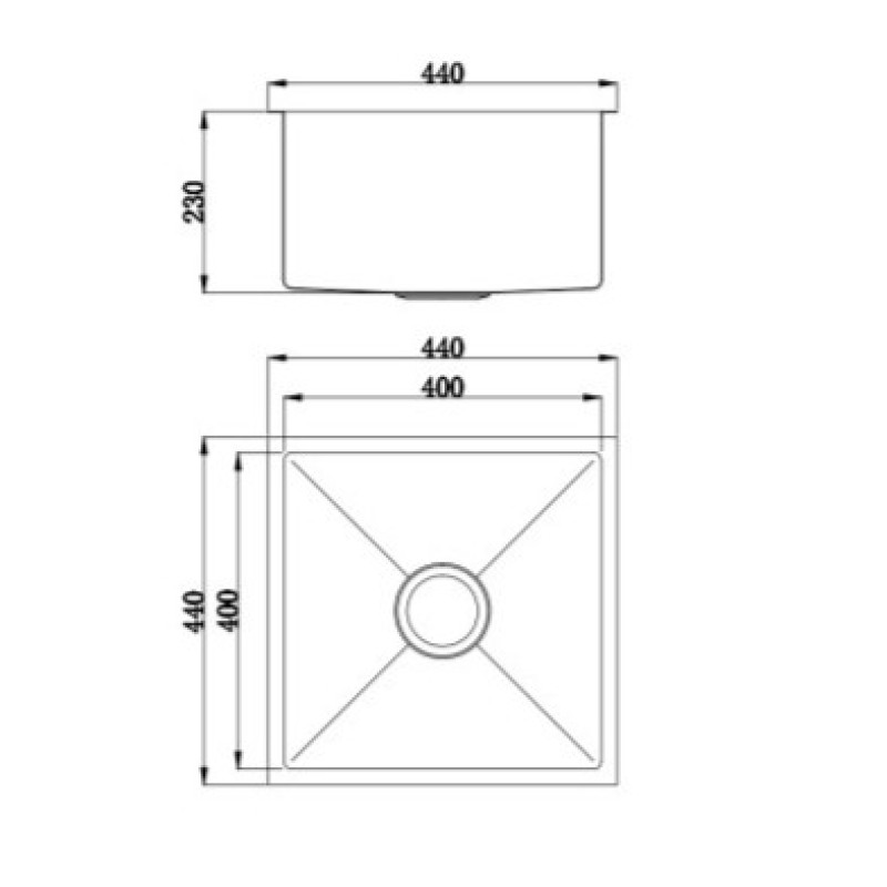 BadundKüche 440 x 440 x 230mm Kitchen Sink with Round Corner