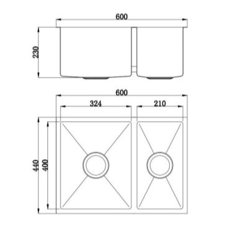 BadundKüche 600 x 440 x 230mm  ONE & 1/2 BOWL Kitchen Sink with Round Corner 