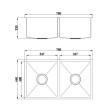BadundKüche 760 x 440 x 230mm  Double Bowl Kitchen Sink with Round Corner