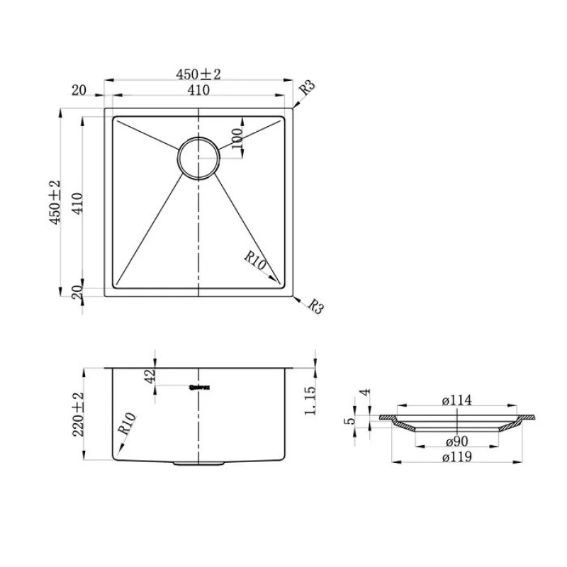 Inspire 450x450x220 Gun Metal Single Bowl Kitchen Sink