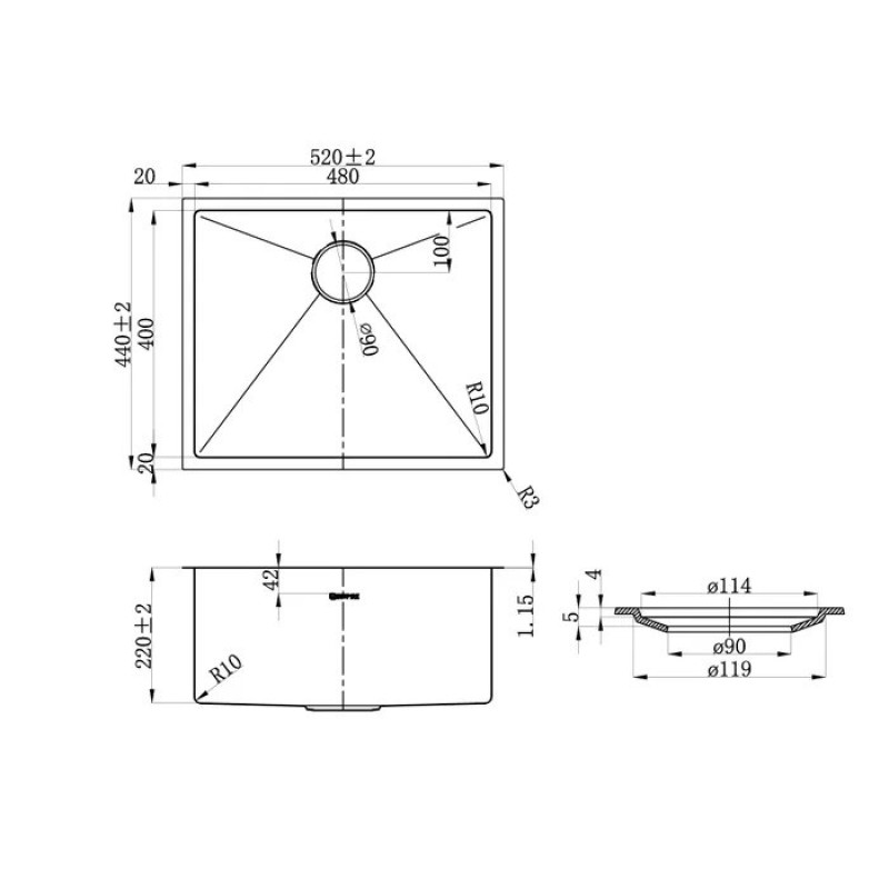 Inspire 520x440x220 Gun Metal Single Bowl Kitchen Sink