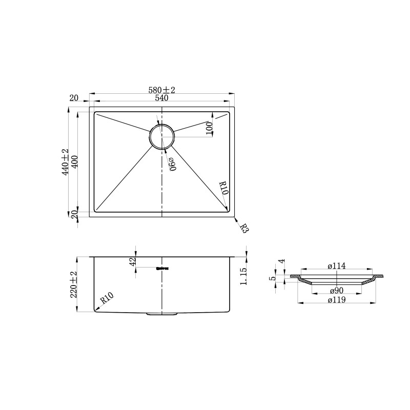 Inspire 580x440x220 Gun Metal Single Bowl Kitchen Sink