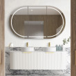 Otti Bondi Satin White Fluted Wall Hung Curve Vanity with Stone Top or Marble Top 600mm-1800mm