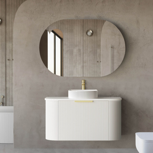 Otti Bondi Satin White Fluted Wall Hung Curve Vanity with Stone Top or Marble Top 600mm-1800mm