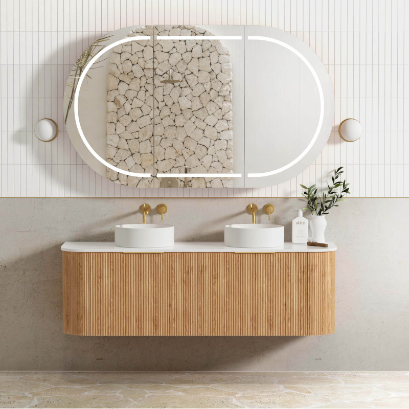 Otti Bondi Woodland Oak Fluted Curve Vanity with Stone Top or Marble Top 600mm-1800mm
