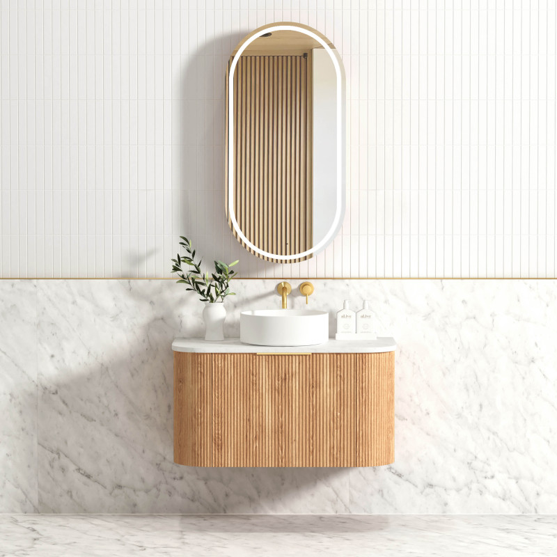 Otti Bondi Woodland Oak Fluted Curve Vanity with Stone Top or Marble Top 600mm-1800mm