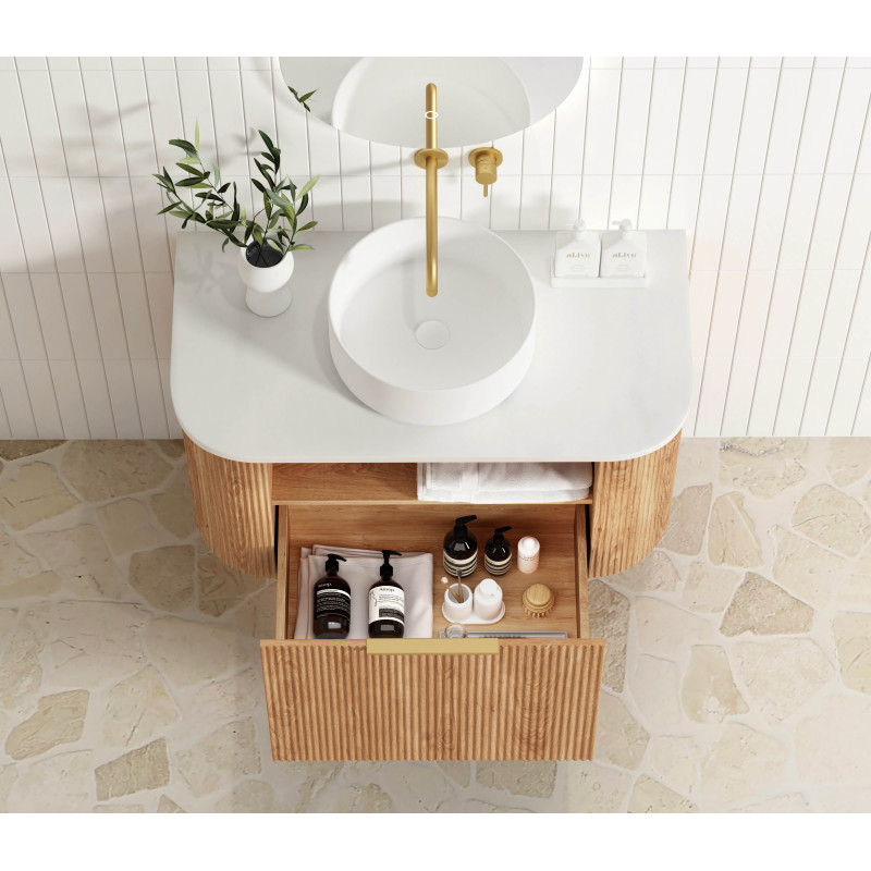 Otti Bondi Woodland Oak Fluted Curve Vanity with Stone Top or Marble Top 600mm-1800mm