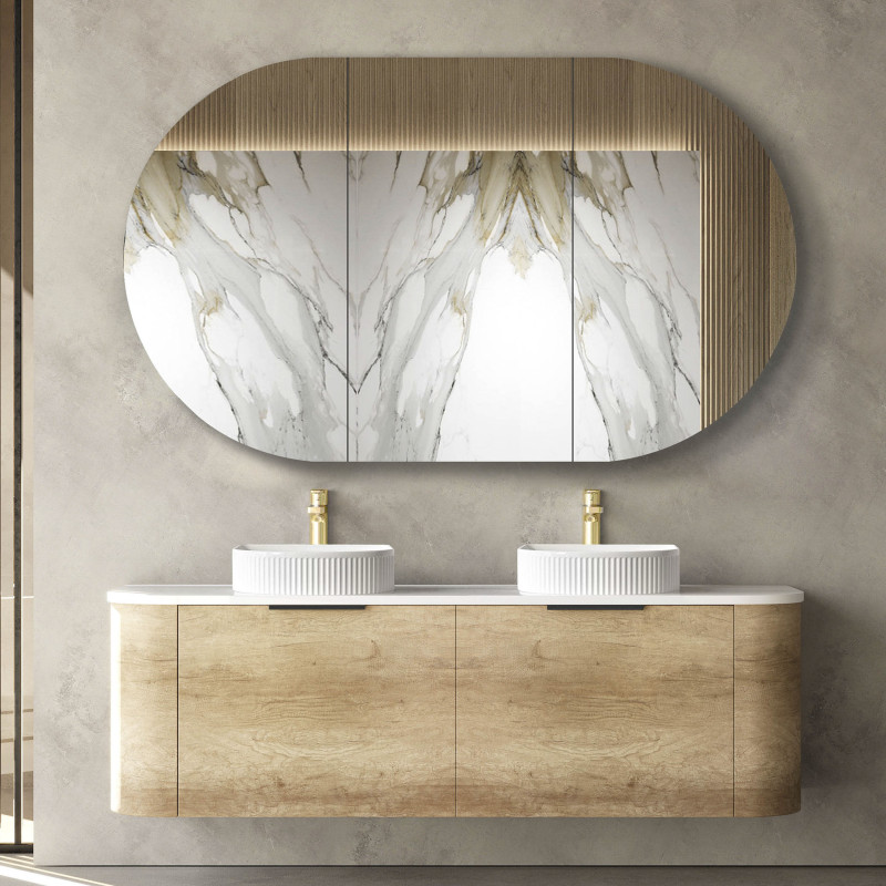 Otti Bondi Natural Oak Wall Hung Curve Vanity with Stone Top or Marble Top 600mm-1800mm Otti Bondi Natural Oak Wall Hung Curve Vanity with Stone Top or Marble Top 600mm-1800mm