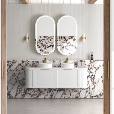 Otti Hampshire Satin White Wall Hung Curve Vanity with Stone Top or Marble Top 600mm-1800mm