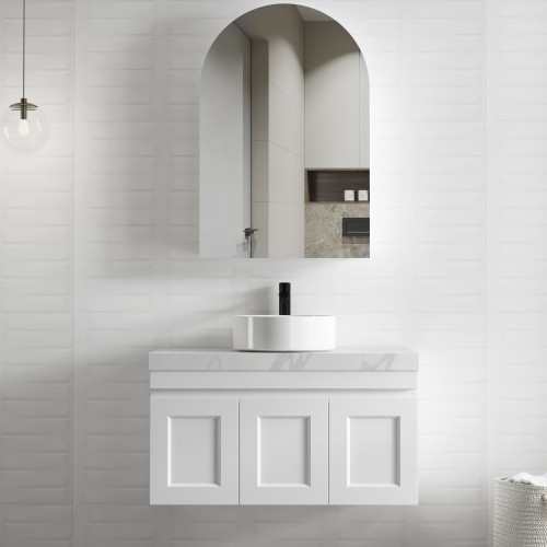 Otti Hampton Mark II Matte White Wall Hung Vanity with Stone Top or Marble Top 600mm-1500mm