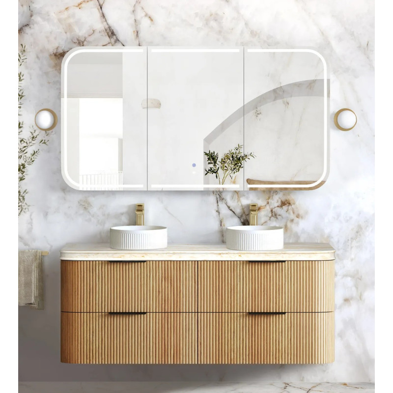 Otti Havana Fluted Woodland Oak Wall Hung Curve Vanity with 50mm English Edge Top 600mm-1800mm