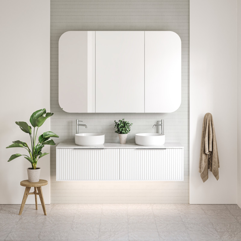 Timberline Elwood Wall-Hung Vanity with SilkSurface top and White Gloss Above Counter Basin 750mm-1800mm