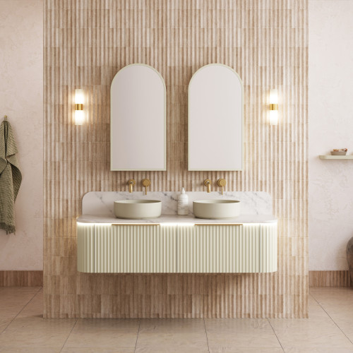 Timberline Santos Wall-Hung Vanity with SilkSurface top and White Gloss Above Counter Basin 750mm-1800mm
