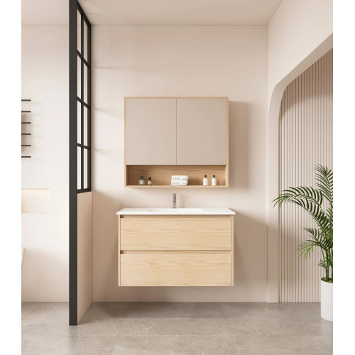 Mercio HERA Wall-Hung Vanity with Ceramic top - Tas Oak 600mm-1500mm