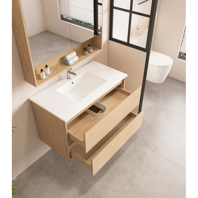 Mercio HERA Wall-Hung Vanity with Ceramic top - Tas Oak 600mm-1500mm
