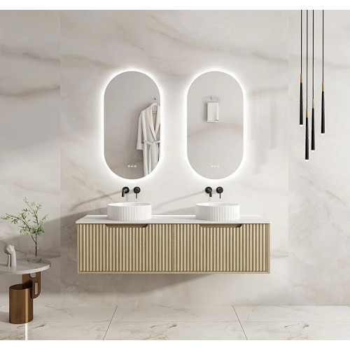 Mercio Fluted Rhea Wall-Hung Vanity with Stone top - Natural Oak 600mm-1800mm