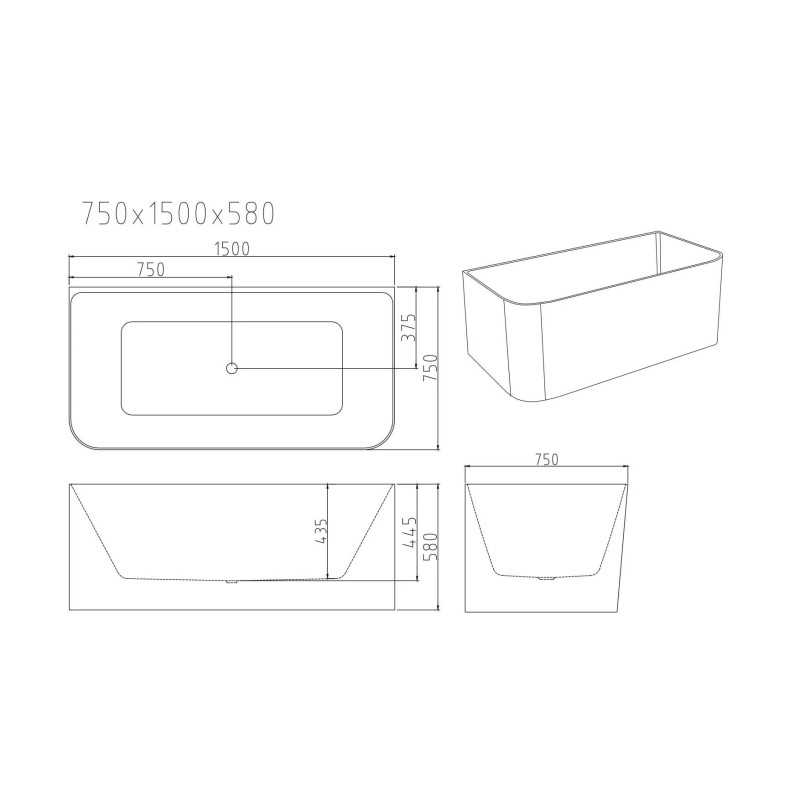 Mercio Bullion Ultra-Thin Back-to-Wall Bathtub - Gloss White