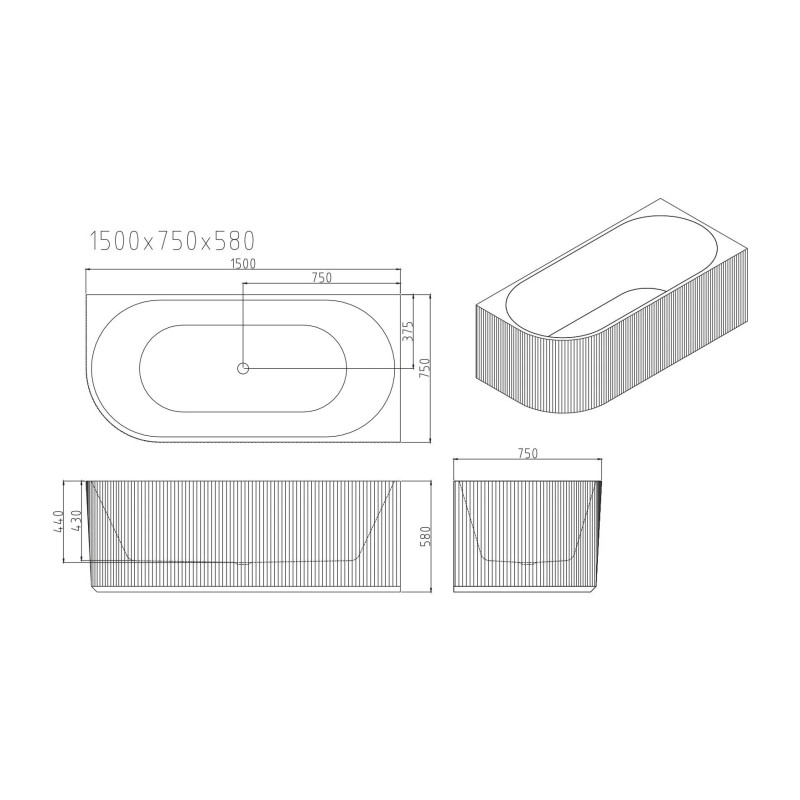 Mercio Rose V-Groove Corner Bathtub - Matt White