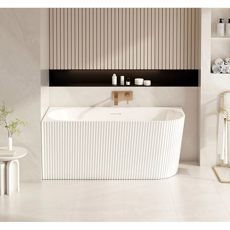 Mercio Rose V-Groove Corner Bathtub - Matt White Mercio Rose V-Groove Corner Bathtub - Matt White
