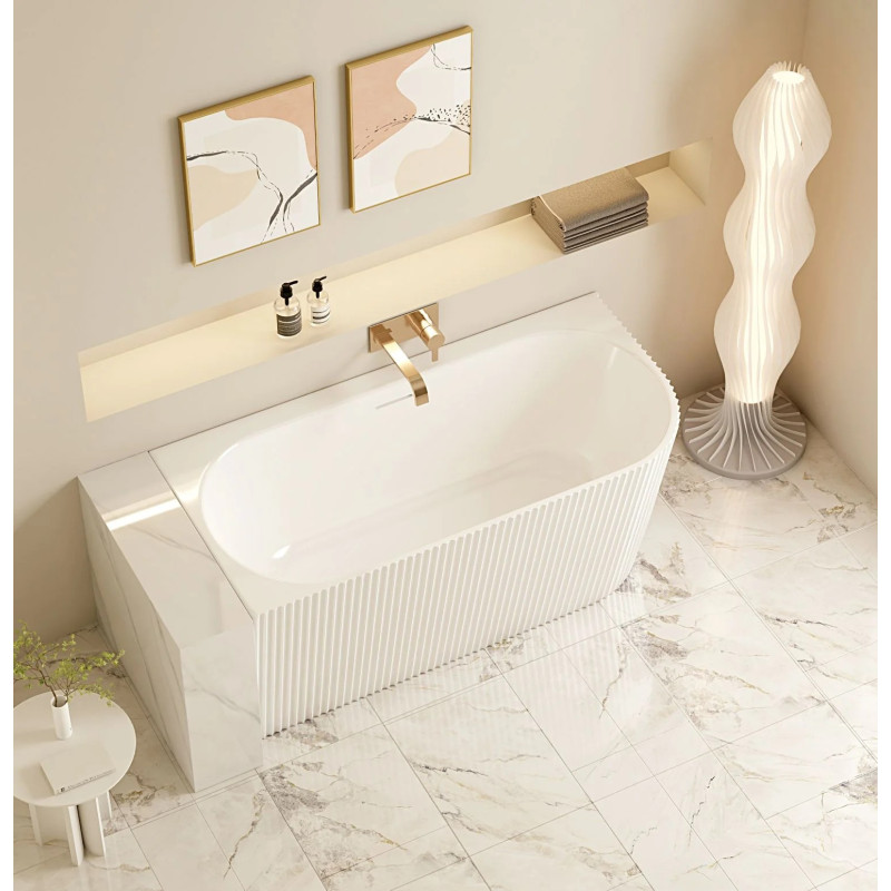 Mercio Rose V-Groove Corner Bathtub - Matt White