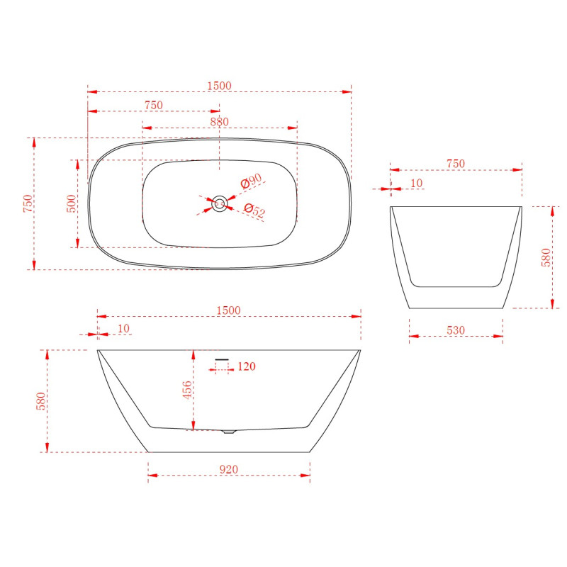 Cassa Deisgn Rec Slimline Bathtub Freestanding