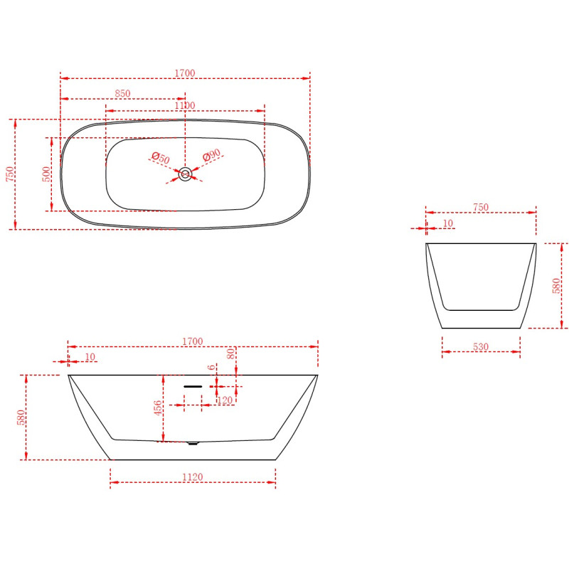 Cassa Deisgn Rec Slimline Bathtub Freestanding