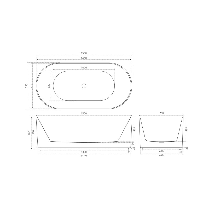 Poseidon Ally Groove Freestanding Bathtub - Matte white/ Matte Black