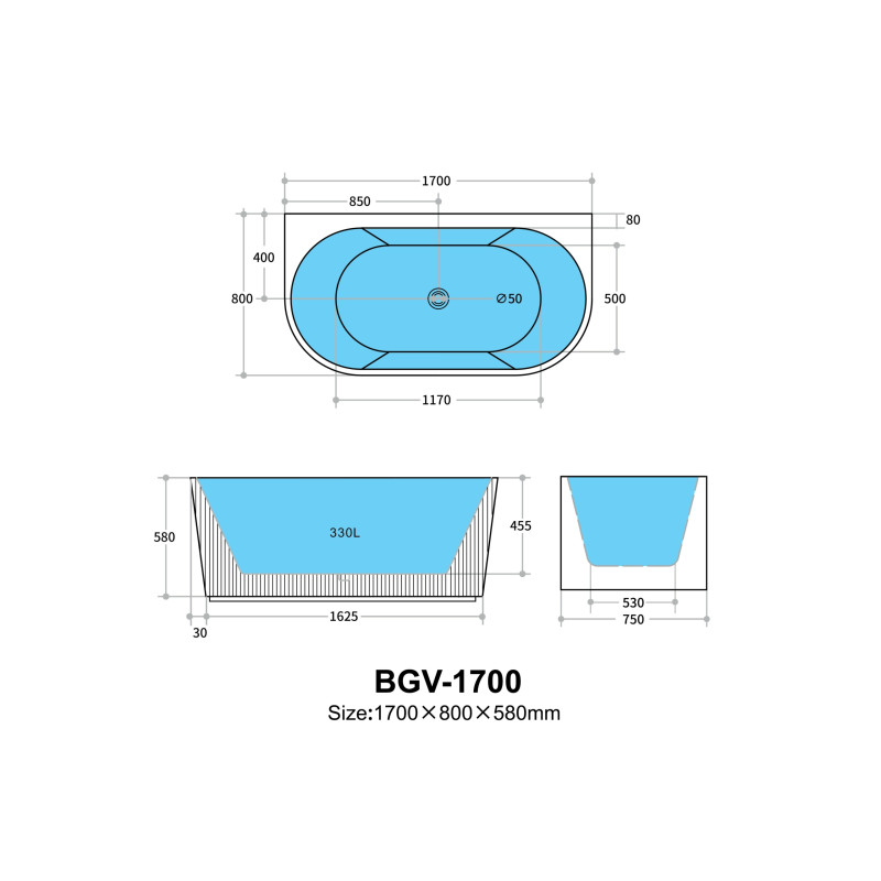 Poseidon Bari Groove back to wall Bathtub - Matte White/ Matte Black