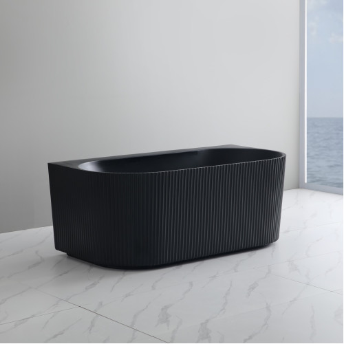 Poseidon Bari Groove back to wall Bathtub - Matte White/ Matte Black