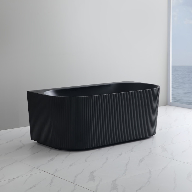 Poseidon Bari Groove back to wall Bathtub - Matte White/ Matte Black Poseidon Bari Groove back to wall Bathtub - Matte White/ Matte Black