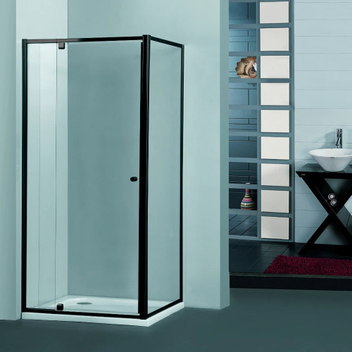 Covey 700-1470mm (door side) x 800-1200 (fixed panel) Pivot Door Shower Screen - Black fittings