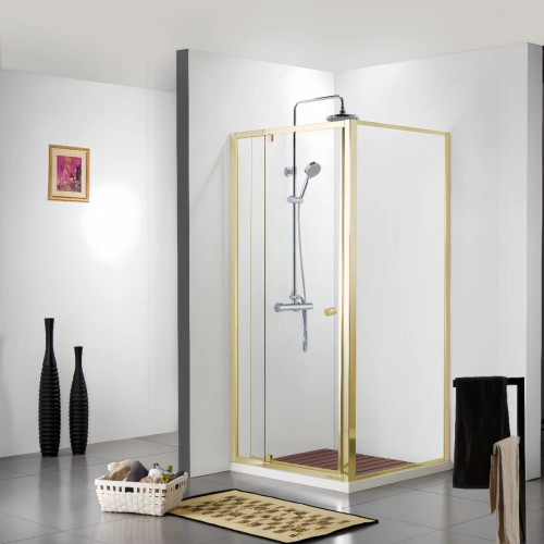 Covey 850-1150mm (door side) x 890-1010 (fixed panel) Pivot Door Shower Screen - Brushed Nickel/ Gun Metal/ Light Gold fittings