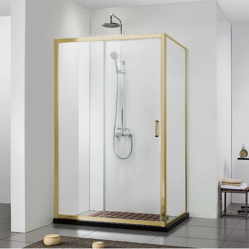 Covey 920-1750mm (door side) x 790-1210mm (fixed panel) Semi-frame Single Sliding Door Shower Screen - Brushed Nickel/ Gun Metal/ Light Gold fittings