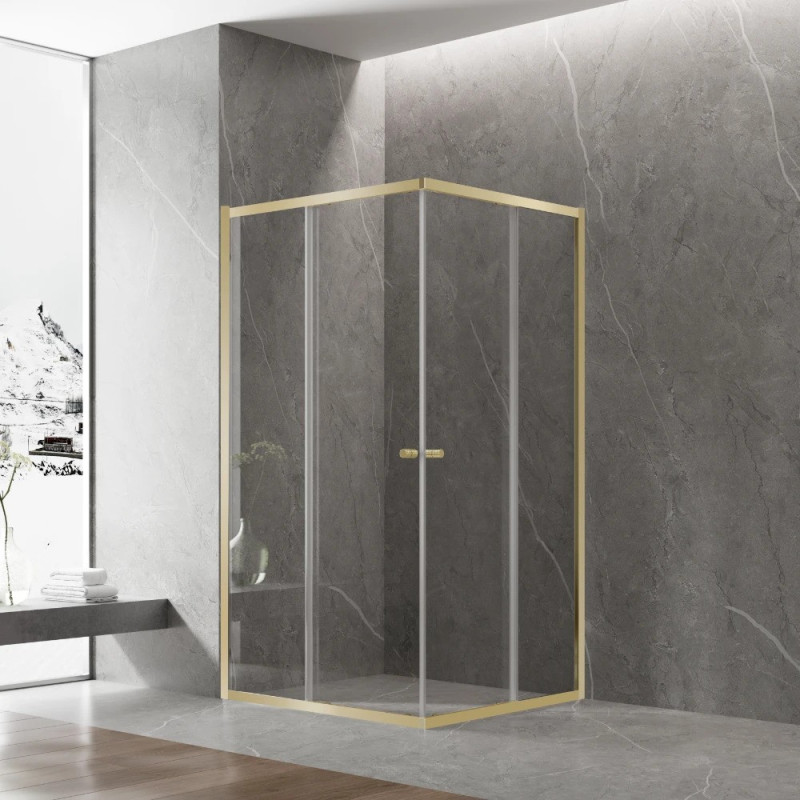 Covey 800-1200mm Corner Double Sliding Door Shower Screen - Gun Metal/ Light Gold fittings