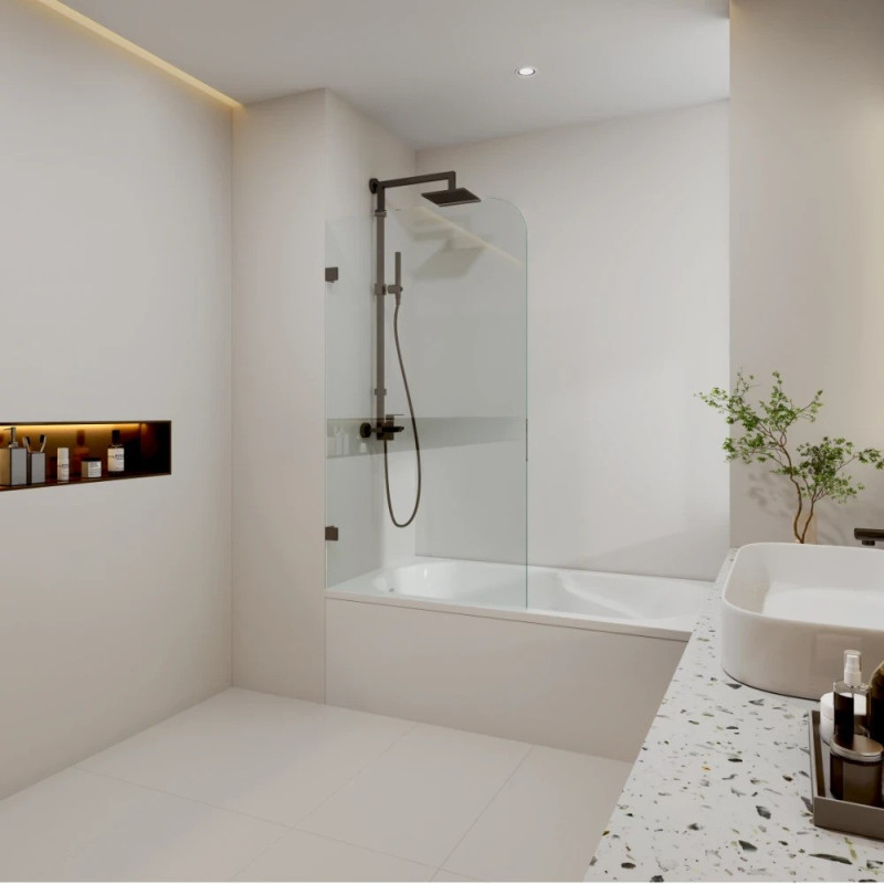 Covey 750 - 900mm Fixed bathtub screen with curved corner