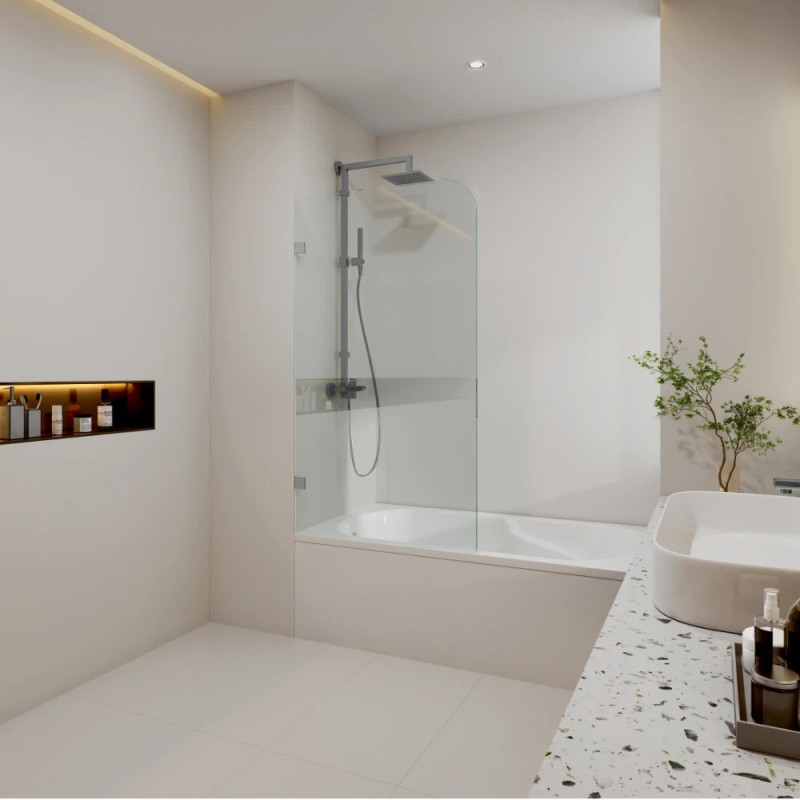 Covey 750 - 900mm Fixed bathtub screen with curved corner