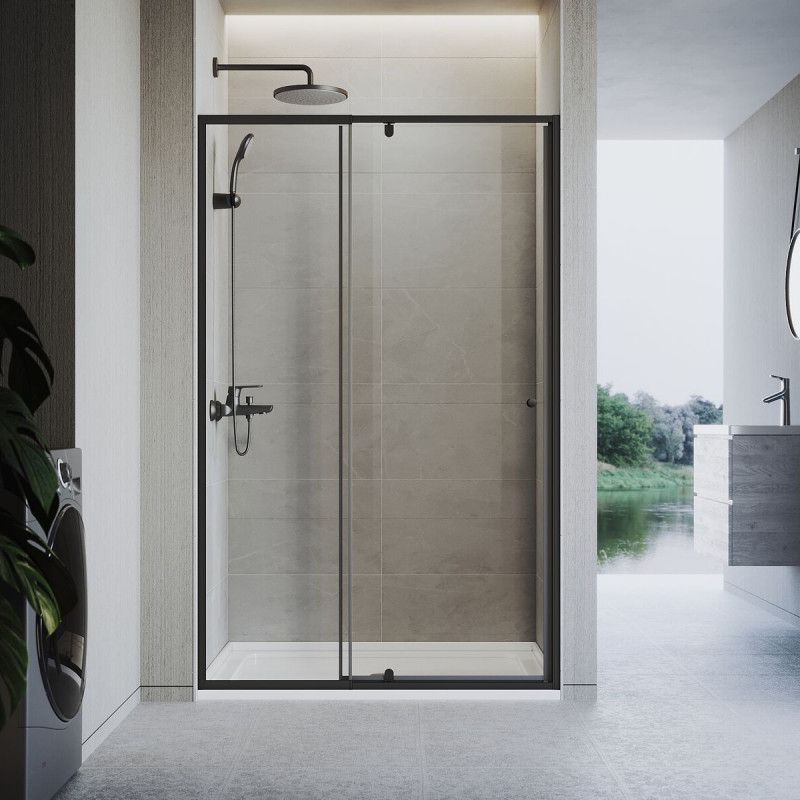 Covey 700-1470mm wall to wall Pivot Door Shower Screen - Black fittings
