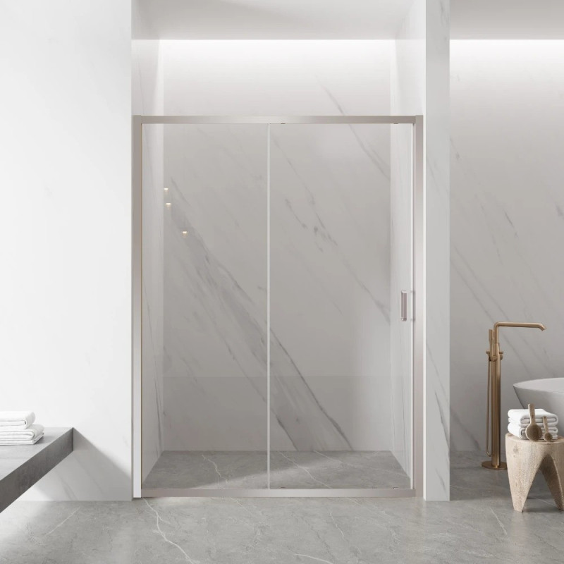 Covey 920-1750mm Semi-frame Single Sliding Door Shower Screen - Brushed Nickel/ Gun Metal/ Light Gold fitting