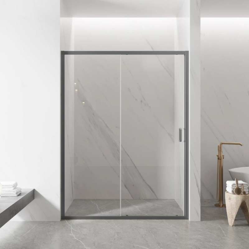Covey 920-1750mm Semi-frame Single Sliding Door Shower Screen - Brushed Nickel/ Gun Metal/ Light Gold fitting