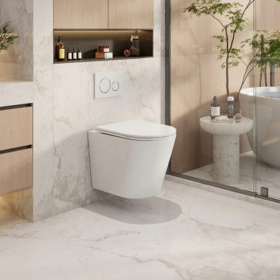 Mercio Zara66 Wall-Hung Pan with Geberit Sigma8 Duofix in Wall Cistern & Access Plate - Rimless Flush